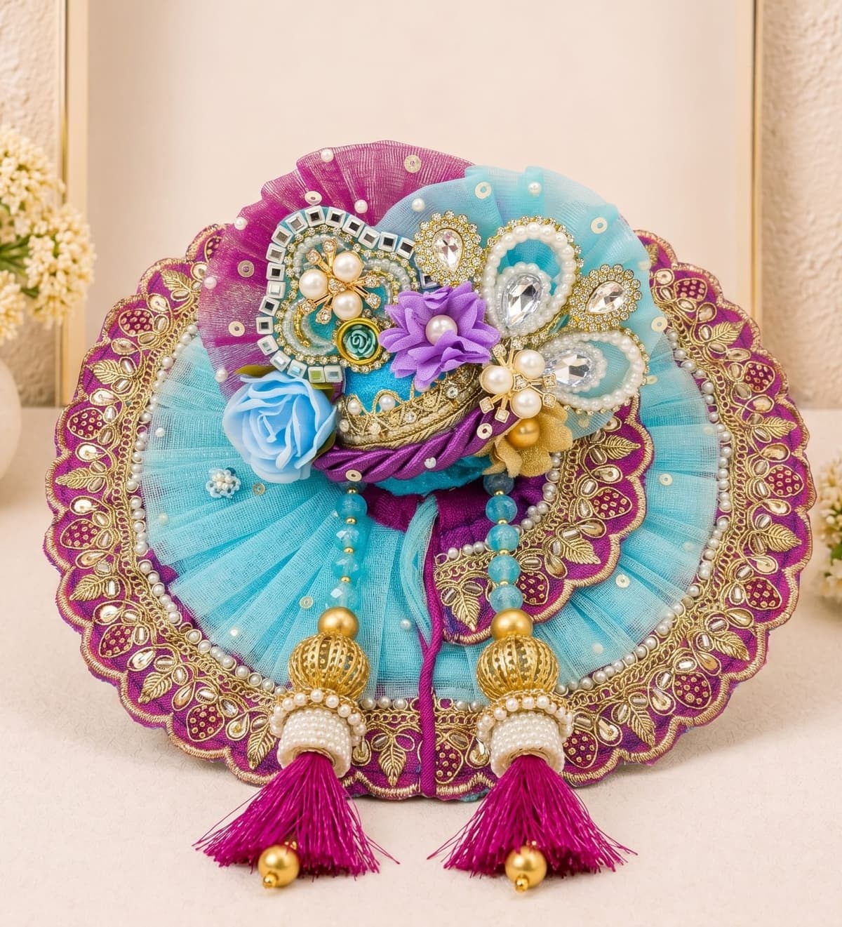 Complete Pitambara Leela set Laddu Gopal Ji poshak set with dress, mukut and decorative patka
