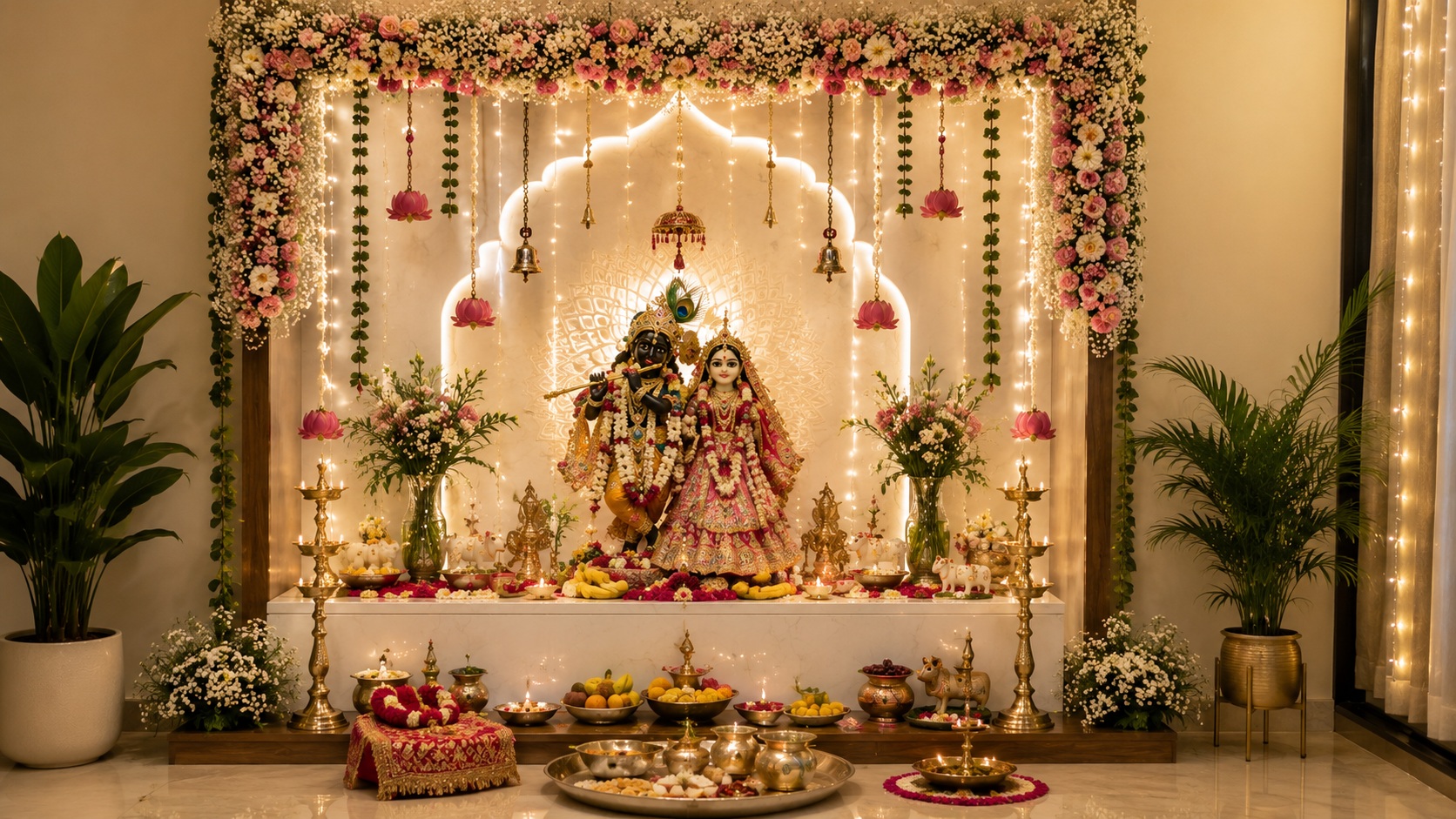 Janmashtami decoration ideas for Laddu Gopal at home,complete mandir setup guide