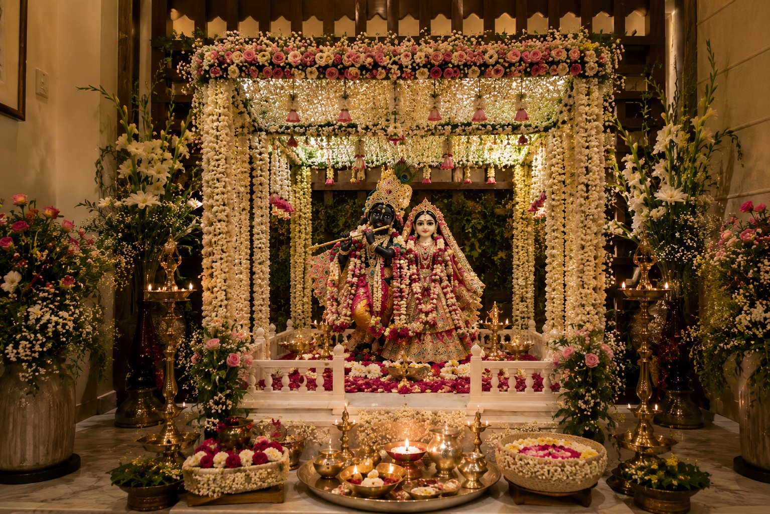 Janmashtami flower decoration for Laddu Gopal,Phool Bangla and marigold setup at home