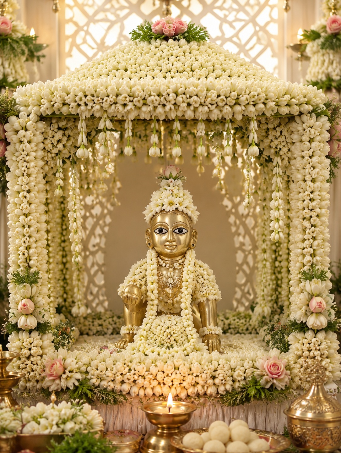 Janmashtami Phool Bangla for Laddu Gopal,complete flower shringar and decoration guide