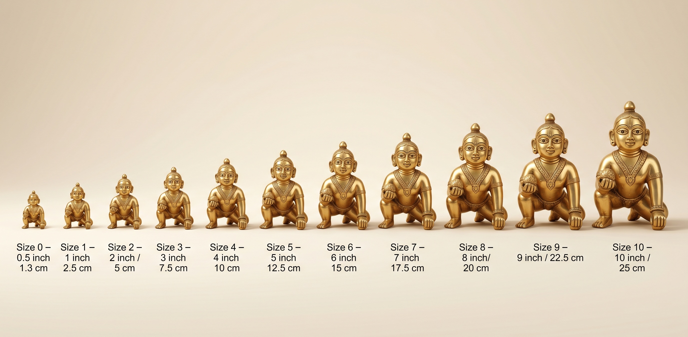 Laddu Gopal idol sizes 0 to 10,complete reference guide with inches and cm