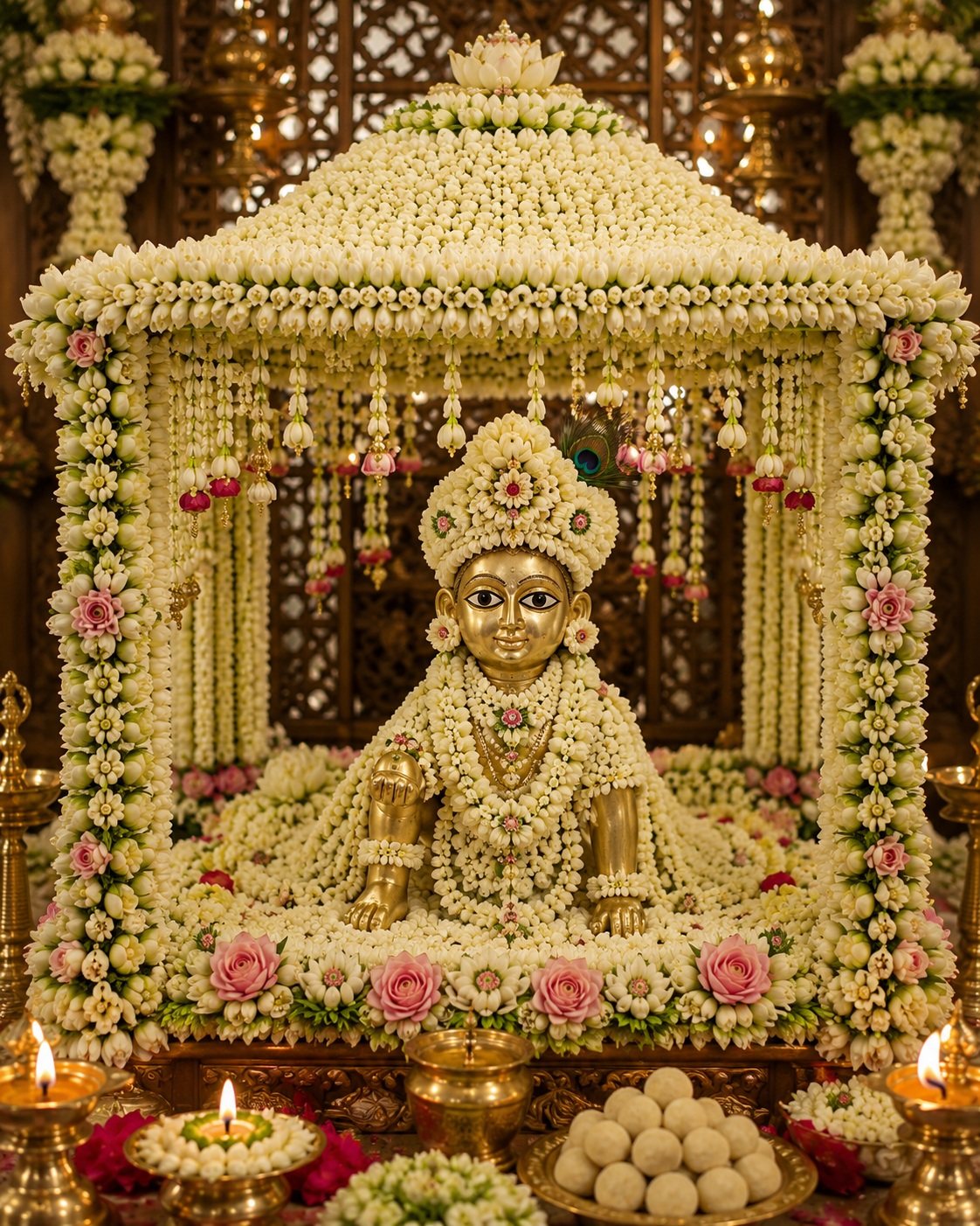 Phool Bangla flowers for Laddu Gopal,roses, jasmine, marigold and champa selection