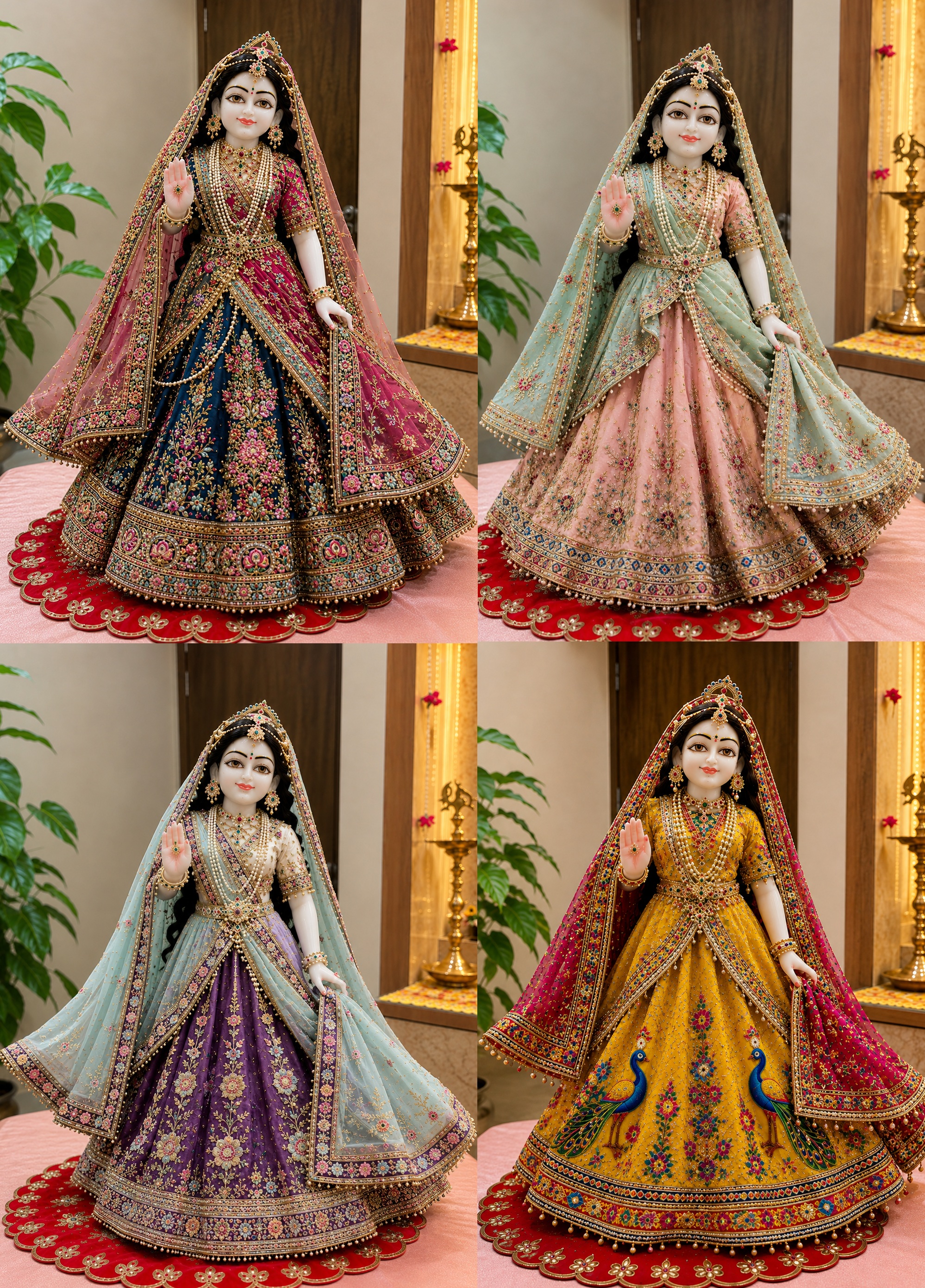 Radha Rani Ji poshak types for Radha Ashtami, lehenga, heavy poshak, chunri chandrika comparison