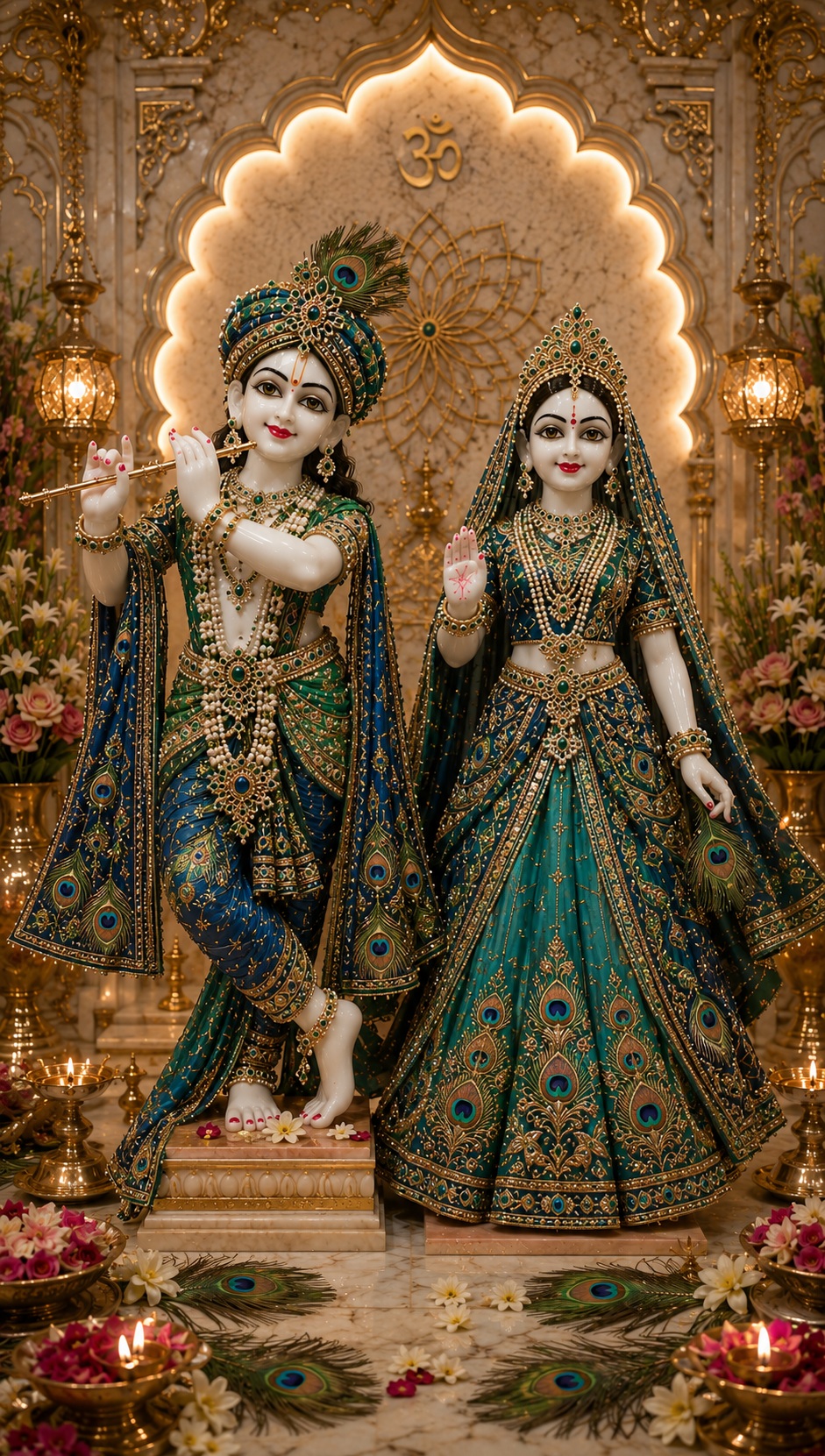 Radha Rani Ji poshak coordination for Yugal Jodi, fabric weight and color guide